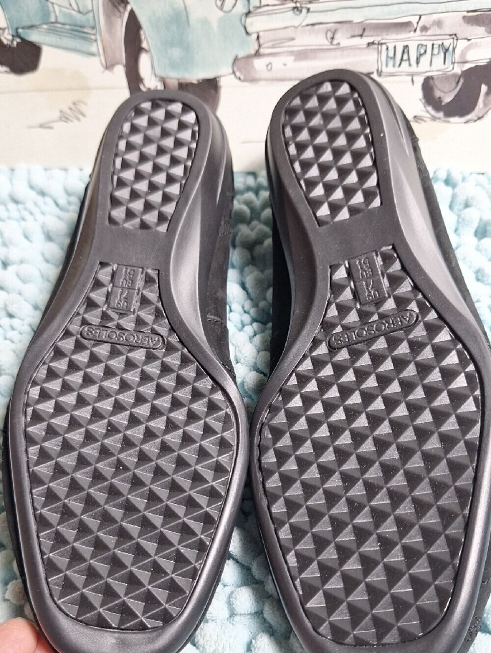 AEROSOLES Black Laser-Cut Suede Flats - Picture 6 of 7